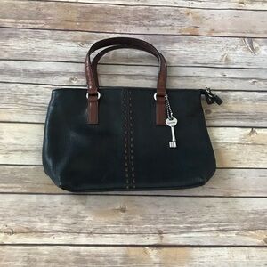 Fossil leather brown and black satchel shoulder bag